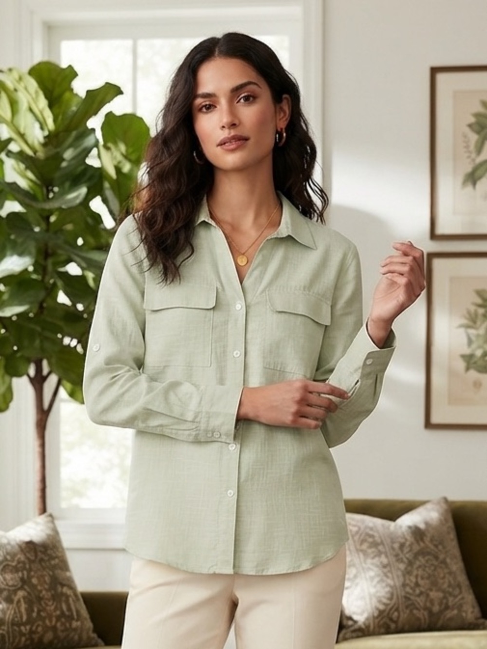 Women’s Sage Button-Front Shirt - Brand: Sz L